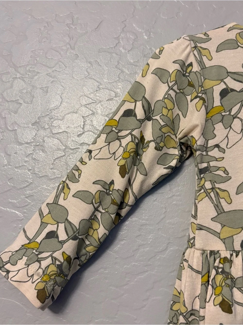 Kate Quinn the woods leaf print long sleeve modal ballerina bubble 12-18 months